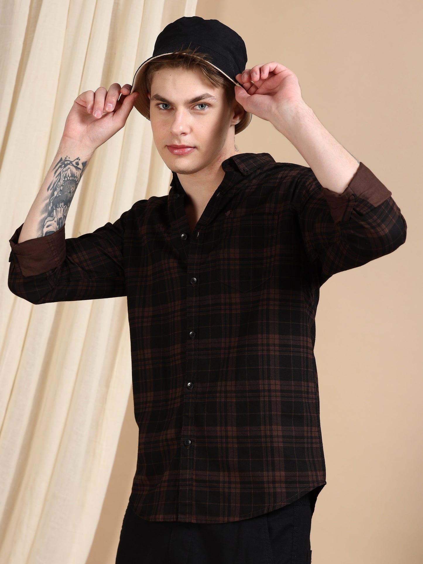 Casual Checked Brown Shirt For Men