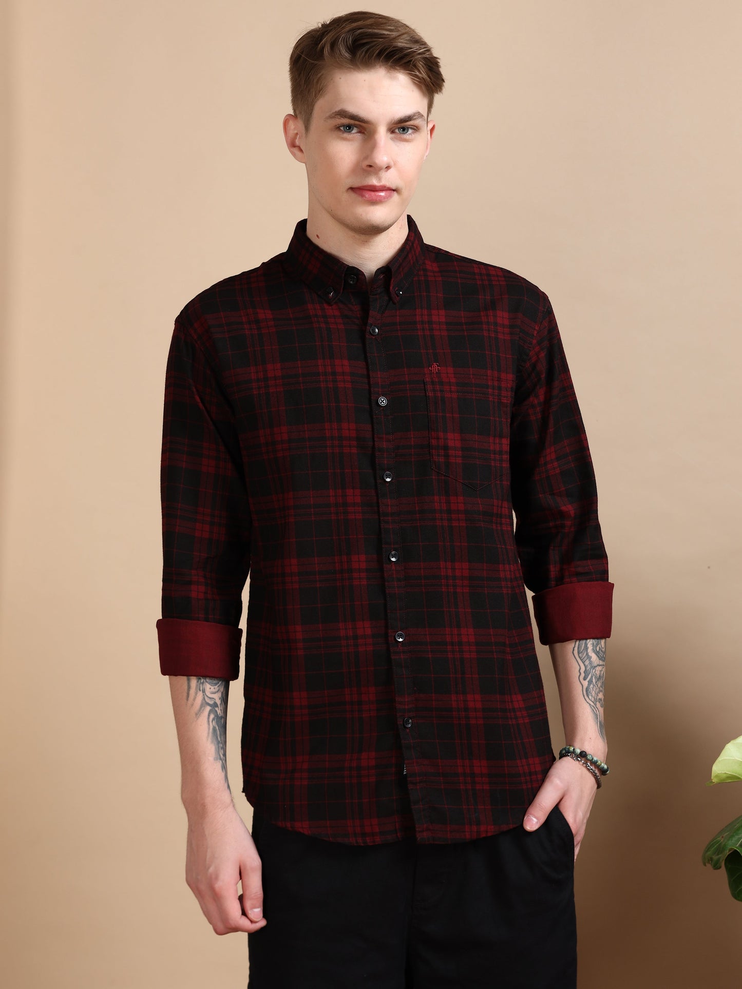 Casual Checked Maroon Shirt For Men