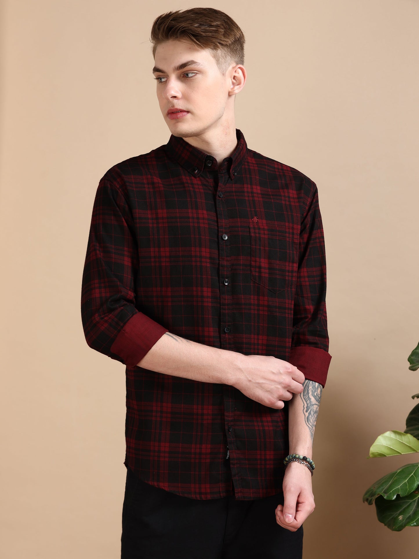 Casual Checked Maroon Shirt For Men