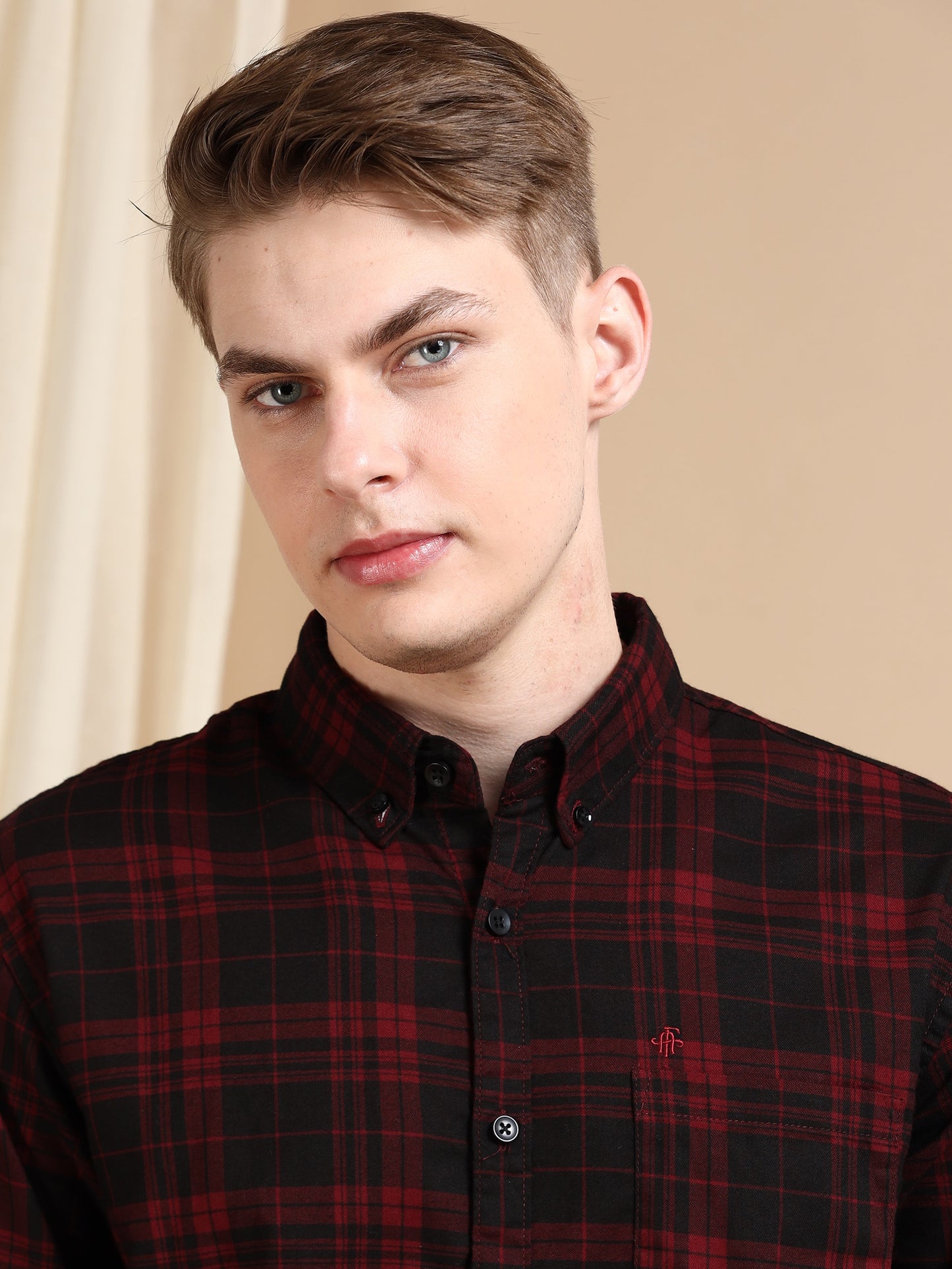 Casual Checked Maroon Shirt For Men