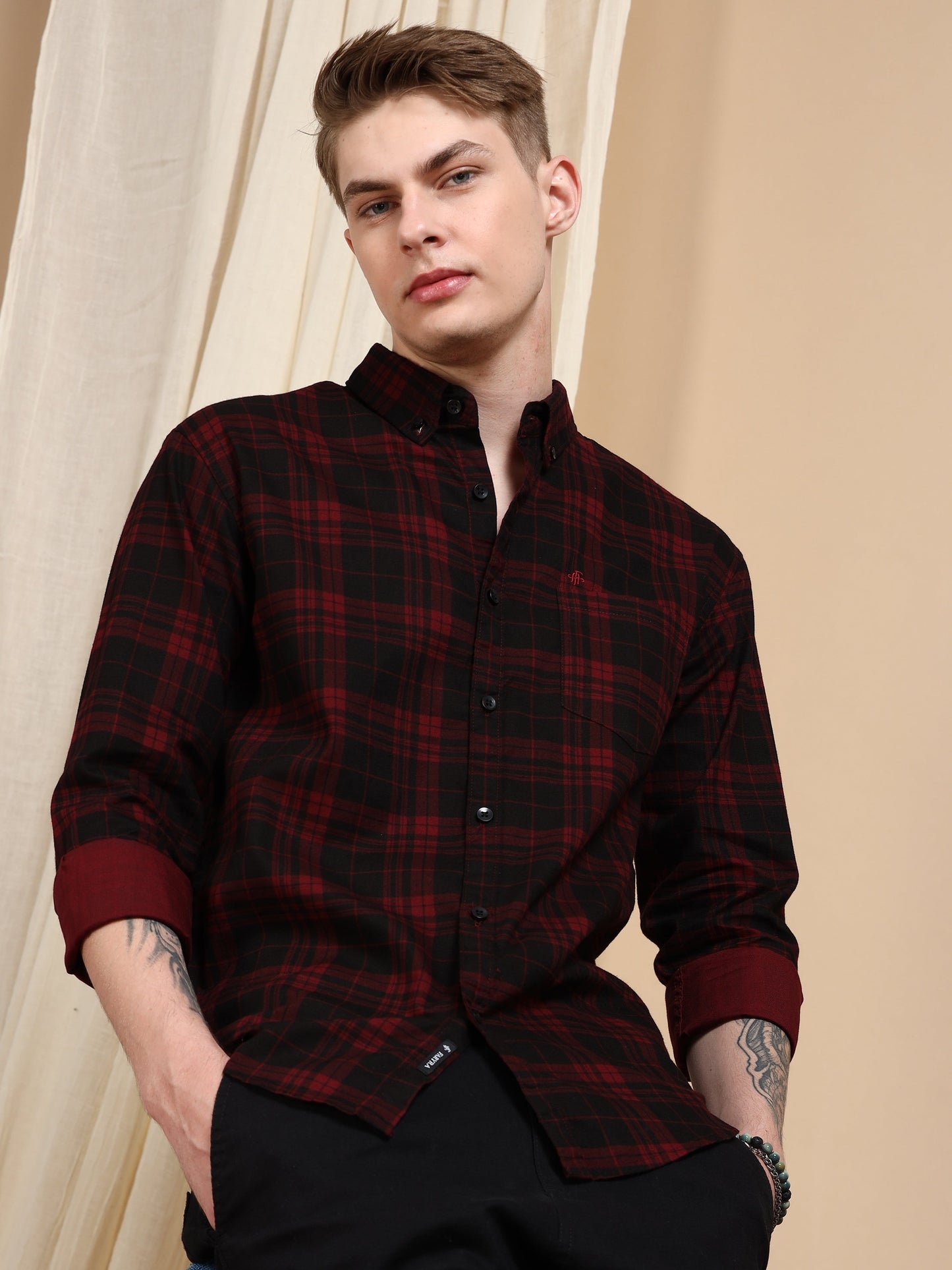 Casual Checked Maroon Shirt For Men