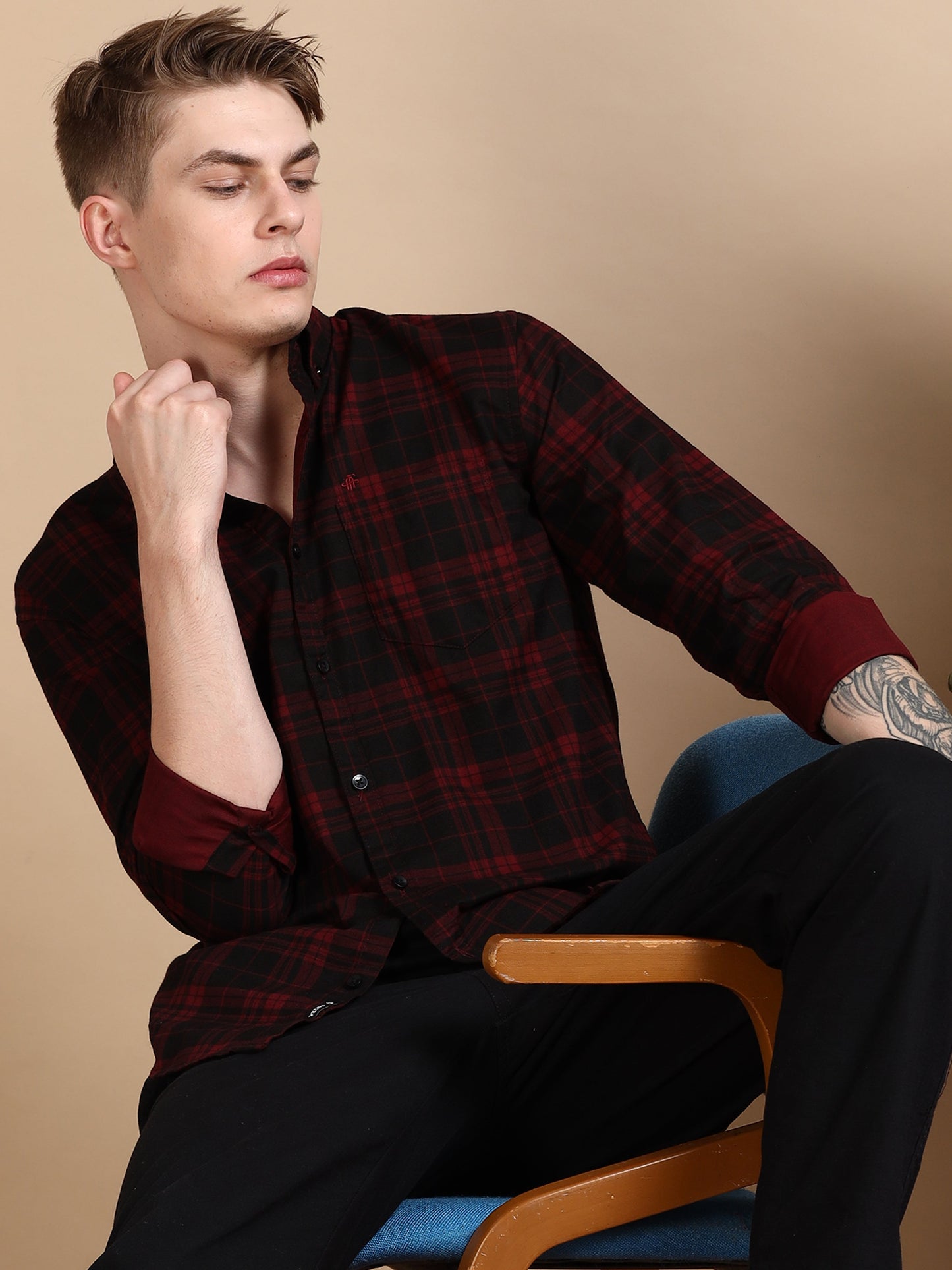 Casual Checked Maroon Shirt For Men