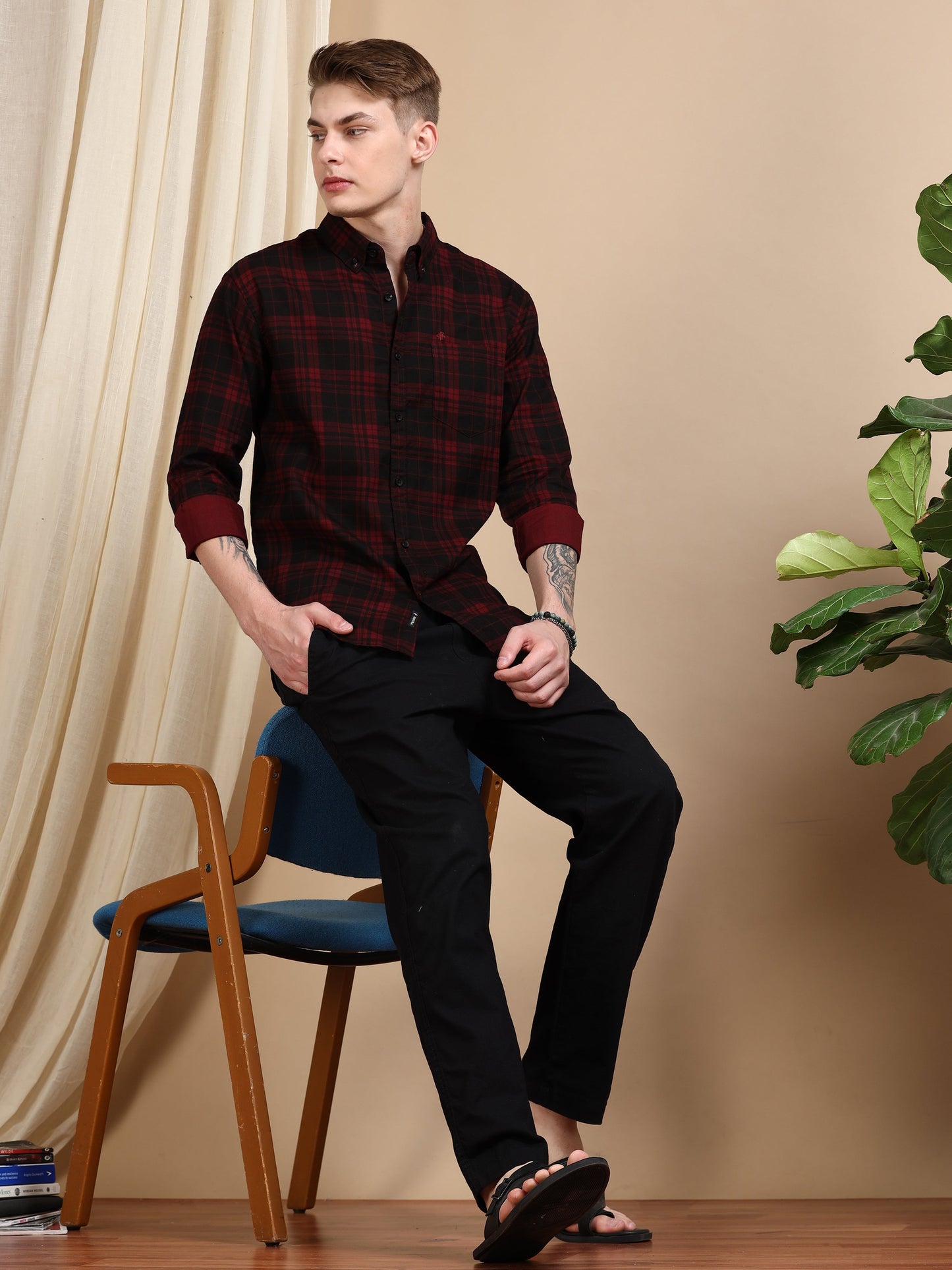 Casual Checked Maroon Shirt For Men