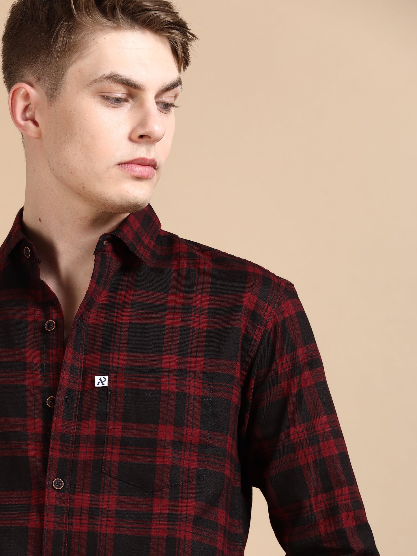 Maroon Cotton Blend Checks Shirt For Men