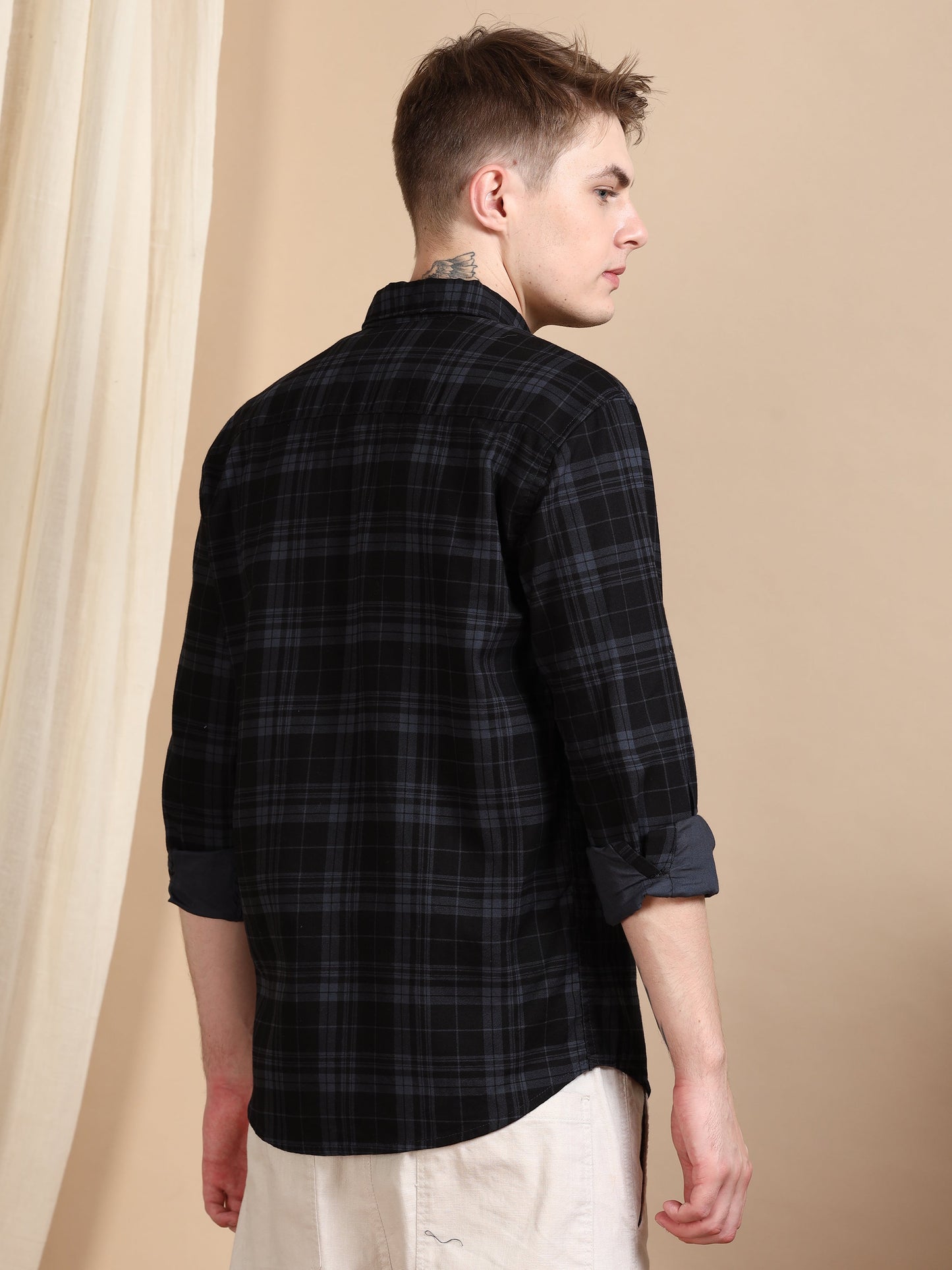 Casual Checked Dark Grey Shirt For Men