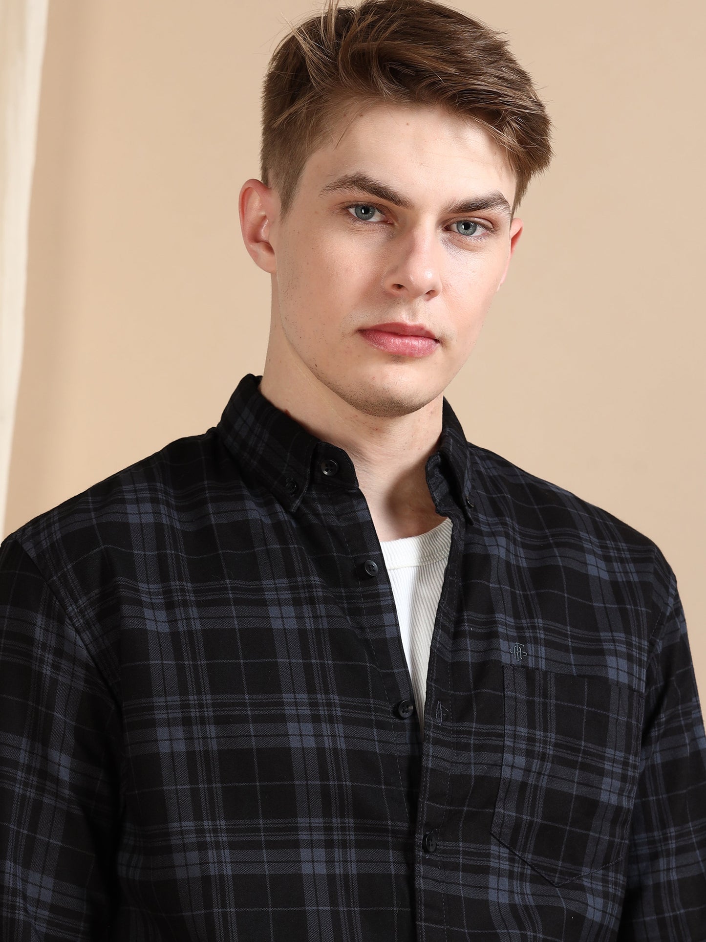 Casual Checked Dark Grey Shirt For Men