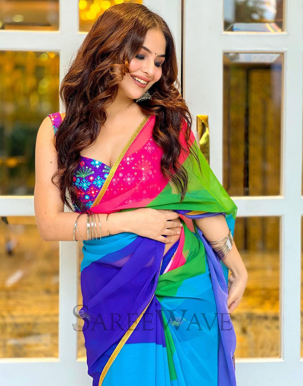 Alia Bhatt Soft Georgette Multi Color Ready To Wear Saree