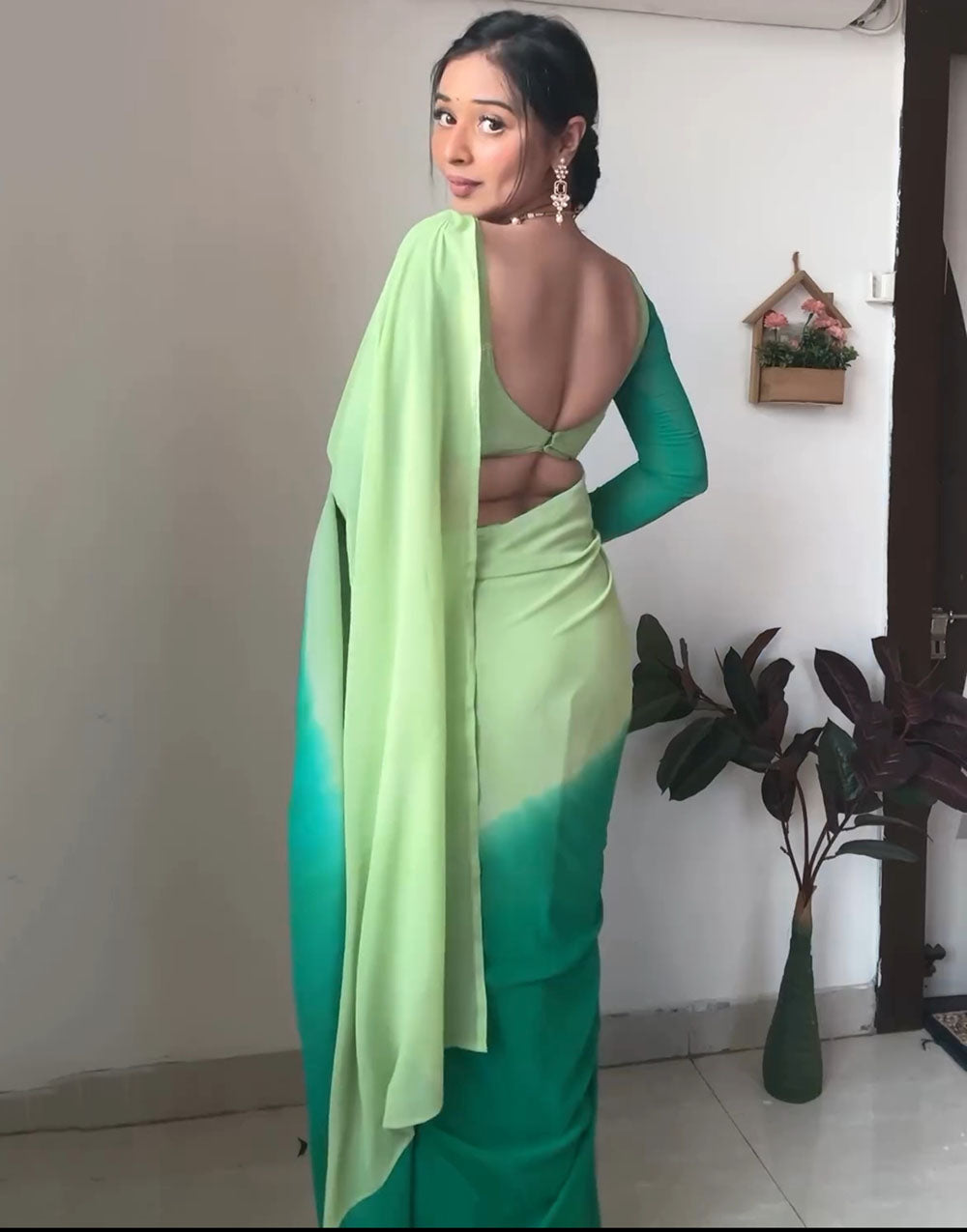 Green Georgette With Printed Ready To Wear Saree