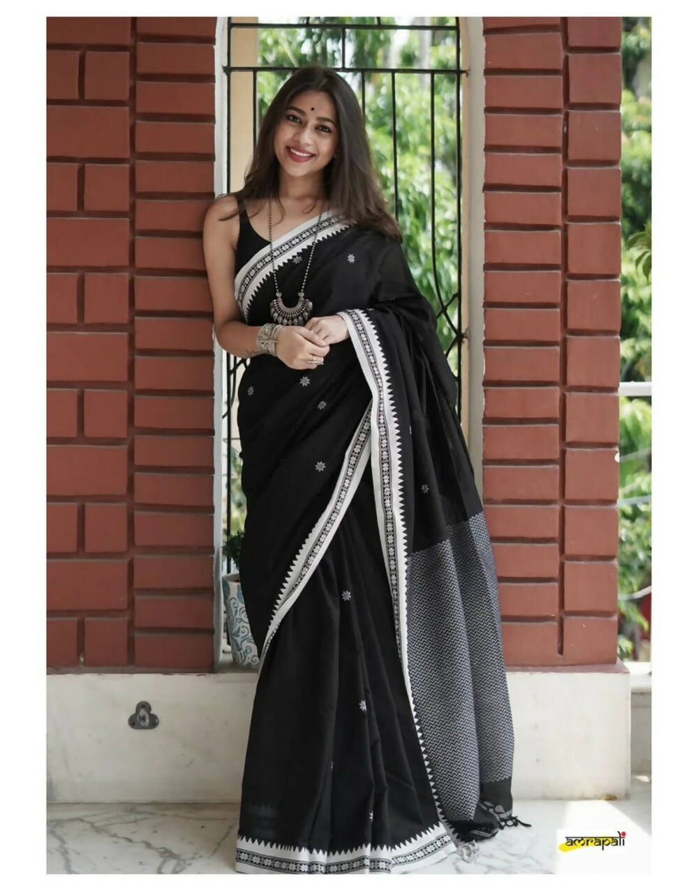 Black Cotton Saree With Weaving Work