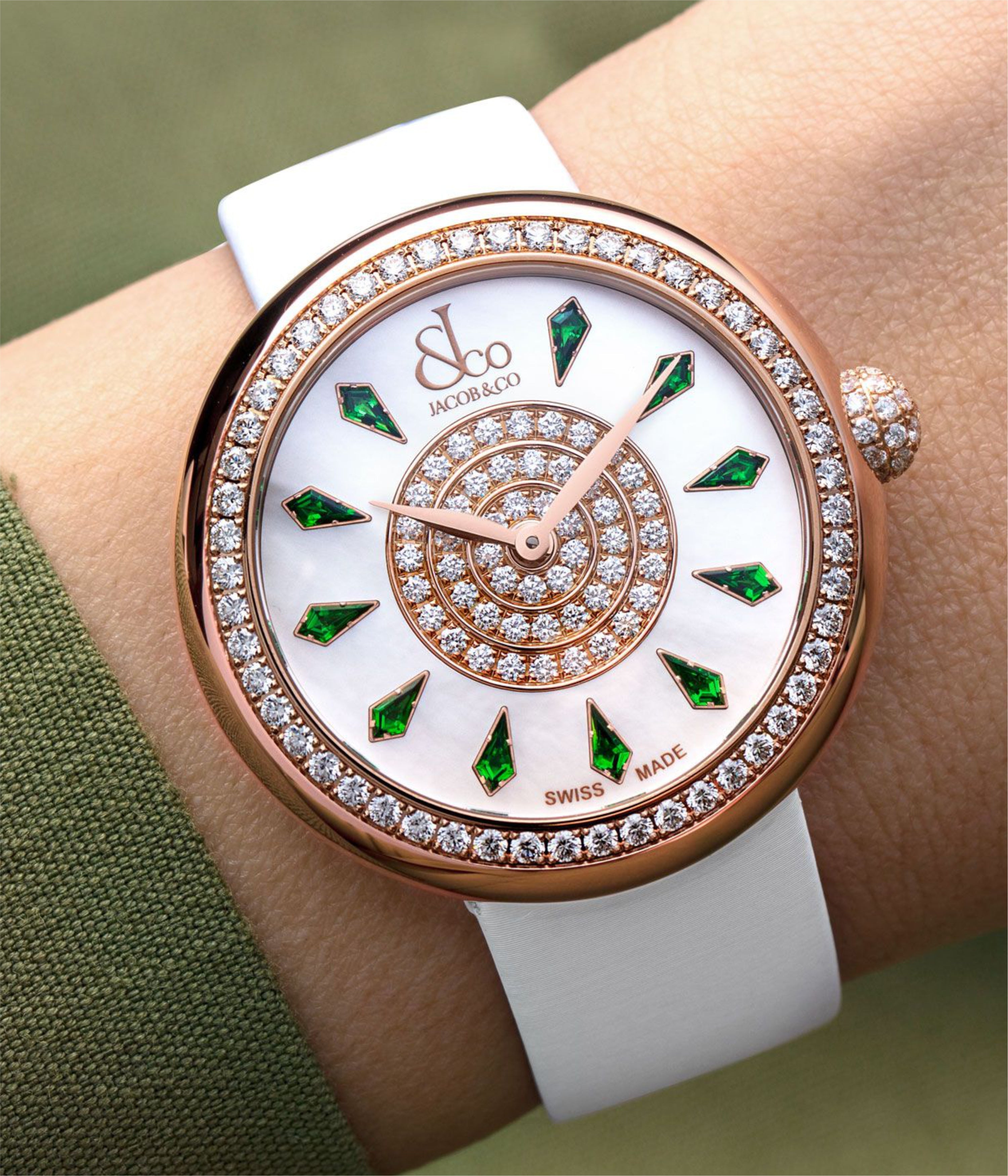 Jacob & Co. Brilliant One Row Rose Gold Tsavorites 38mm