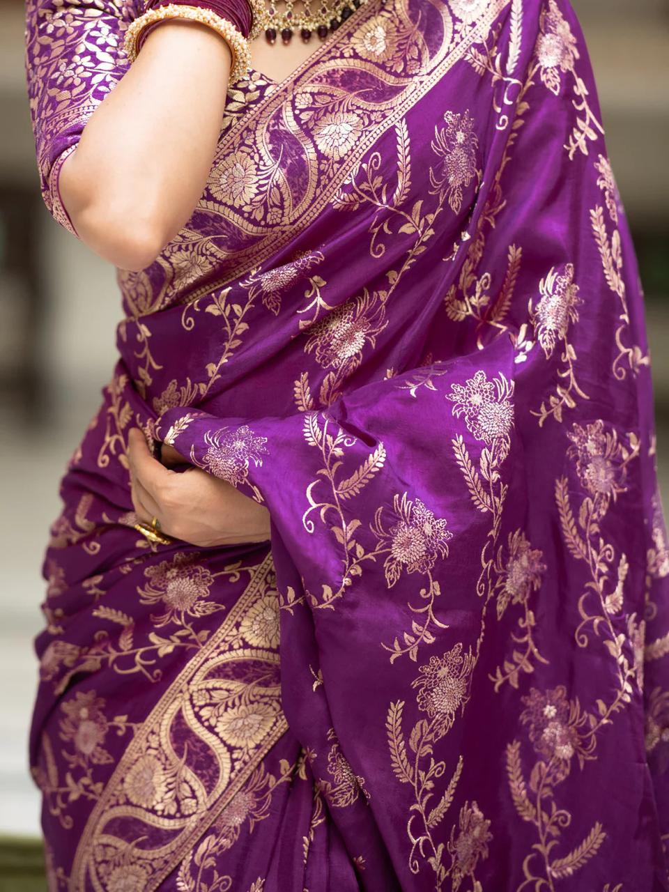 Grandiose Purple Soft Silk Saree With Petrichor Blouse Piece