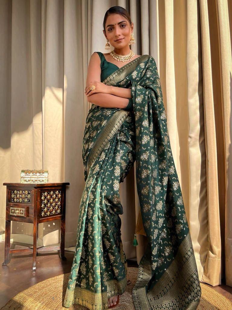 Adorning Dark Green Soft Silk Saree With Energetic Blouse Piece