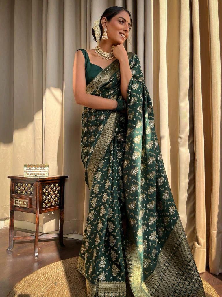 Adorning Dark Green Soft Silk Saree With Energetic Blouse Piece