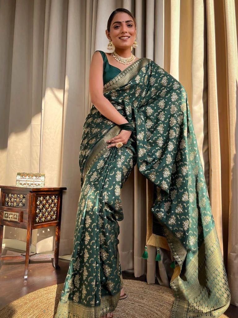 Adorning Dark Green Soft Silk Saree With Energetic Blouse Piece