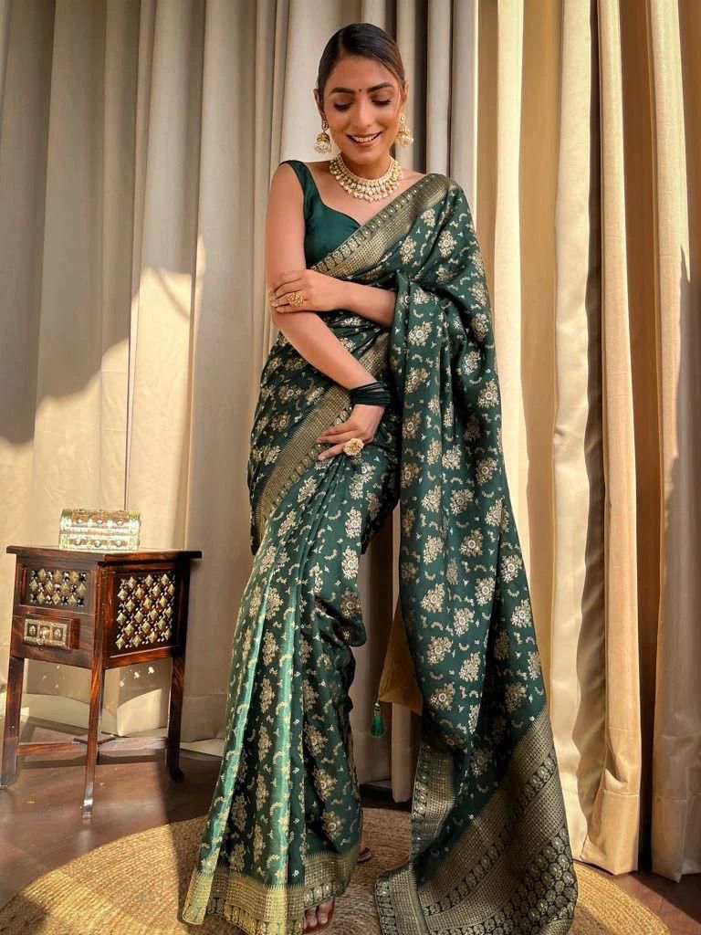 Adorning Dark Green Soft Silk Saree With Energetic Blouse Piece