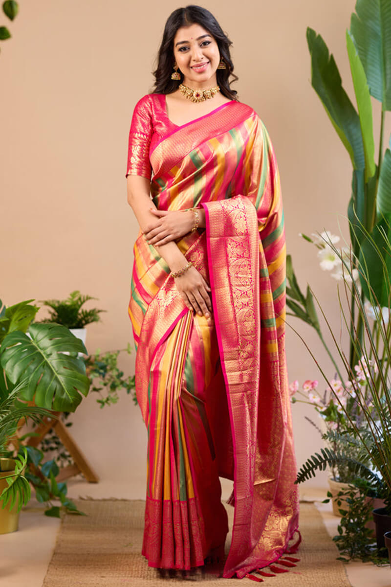 Luxuriant Multicolor Soft Banarasi Silk Saree With Supernal Blouse Piece