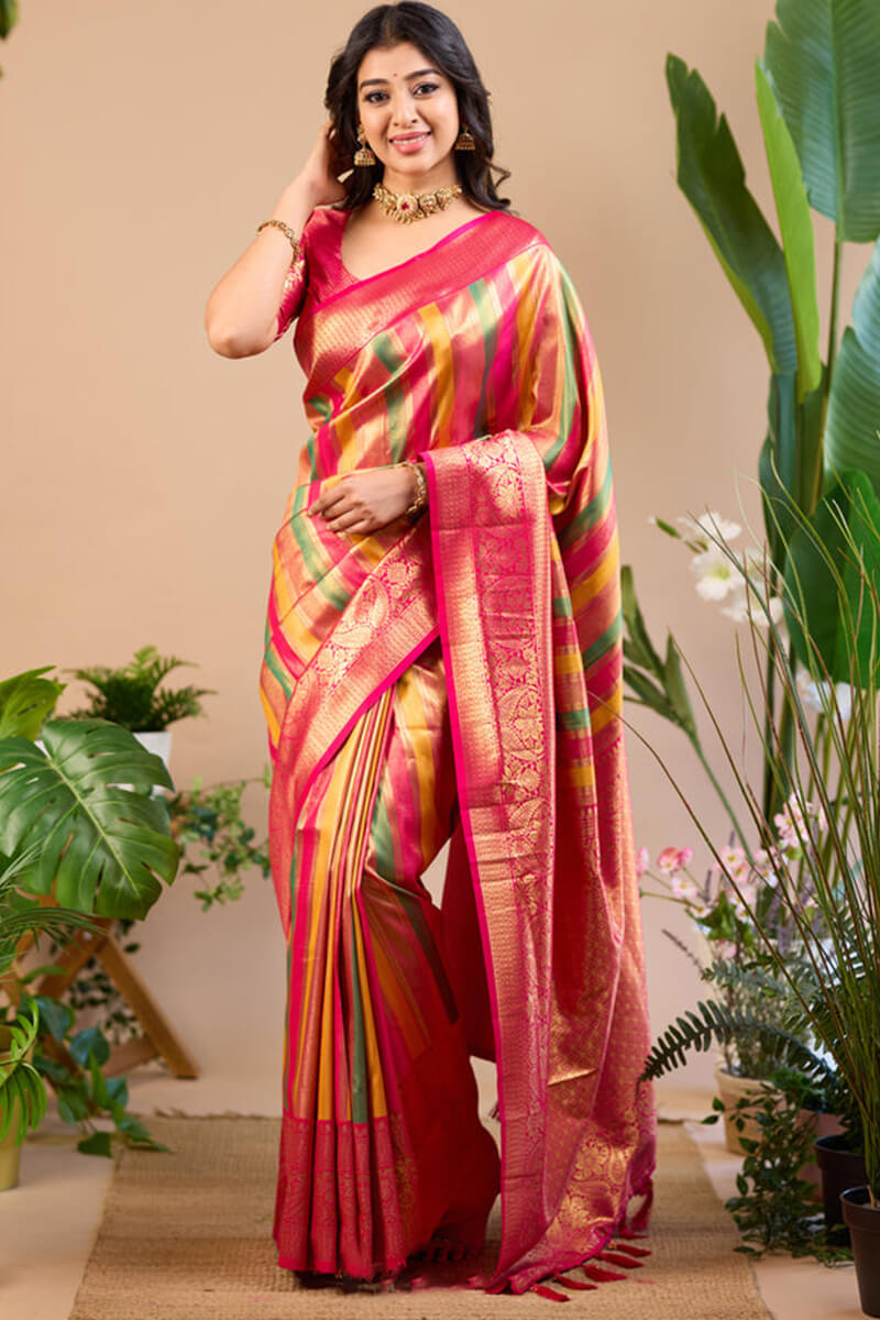 Luxuriant Multicolor Soft Banarasi Silk Saree With Supernal Blouse Piece