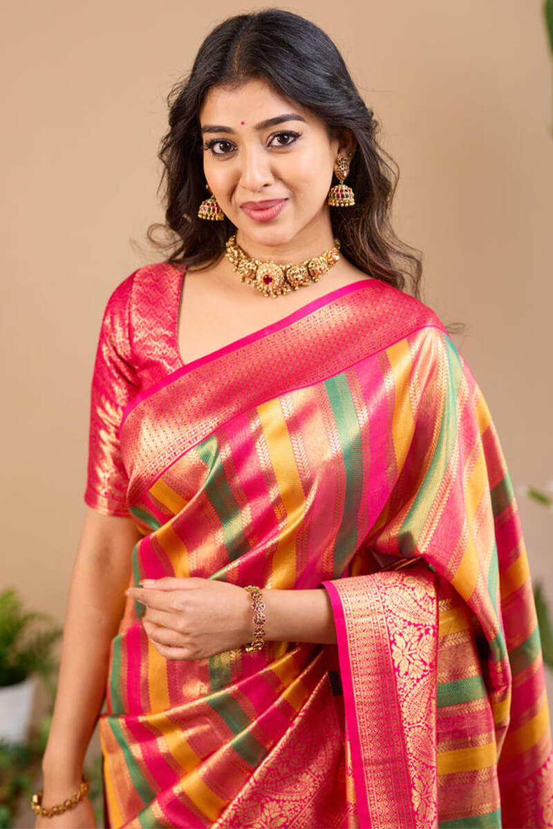 Luxuriant Multicolor Soft Banarasi Silk Saree With Supernal Blouse Piece