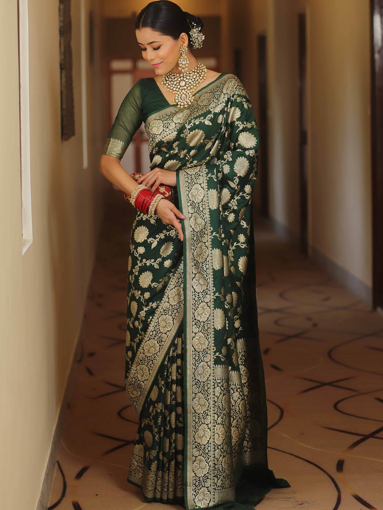 Adorable Dark Green Soft Silk Saree With Blissful Blouse Piece