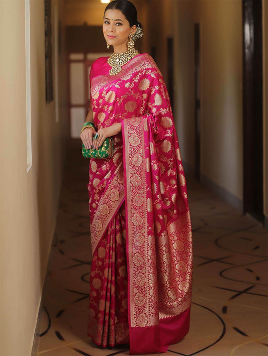 Fairytale Dark Pink Soft Silk Saree With Comely Blouse Piece