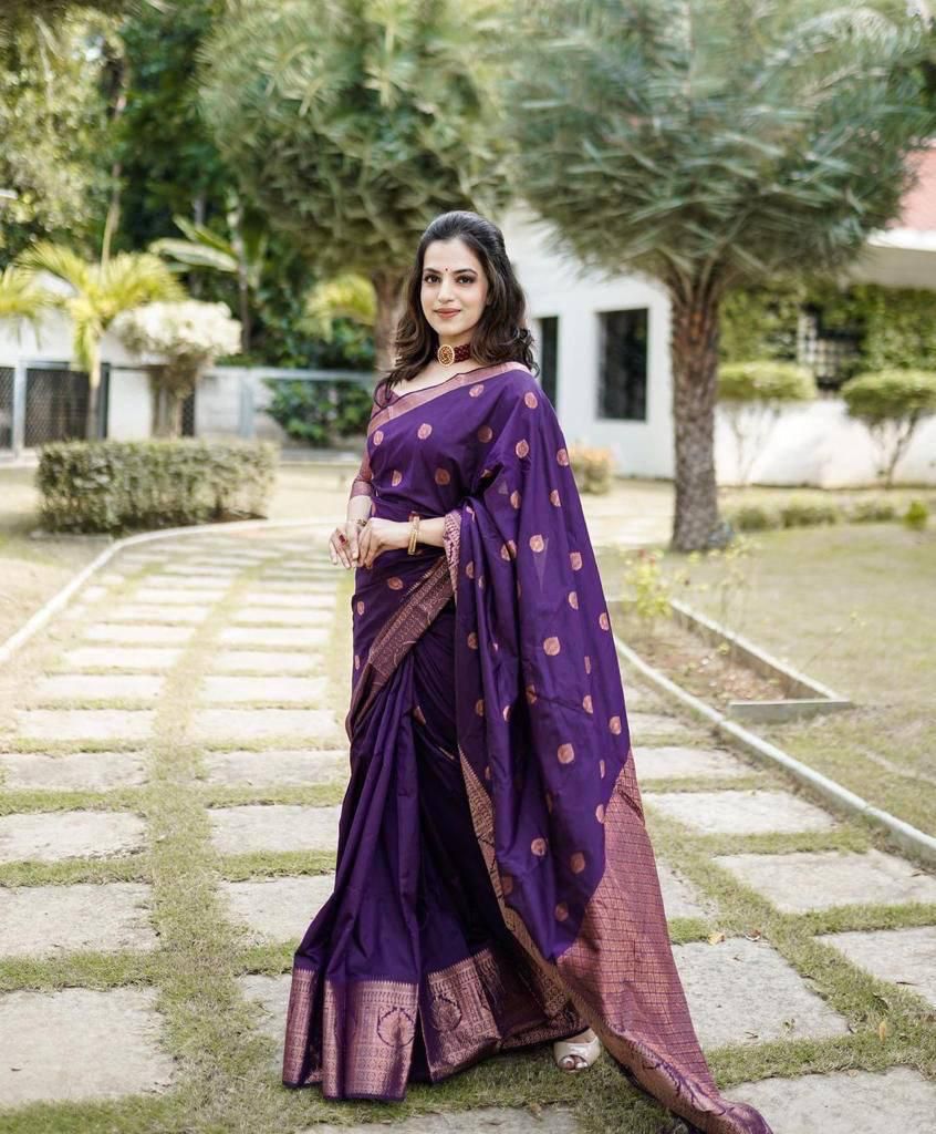 Adorable Purple Soft Silk Saree With Divine Blouse Piece