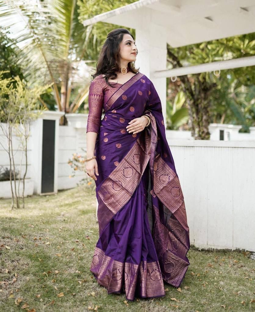 Adorable Purple Soft Silk Saree With Divine Blouse Piece