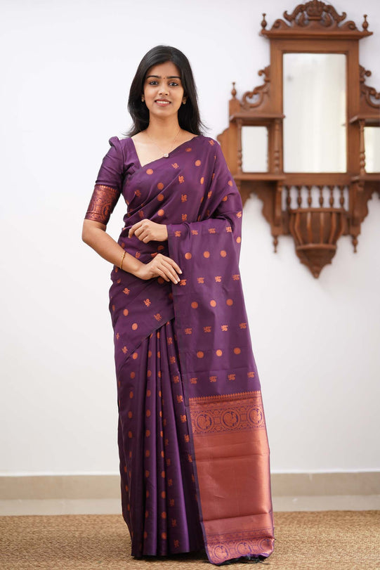 Gratifying Purple Soft Silk Saree With Outstanding Blouse Piece