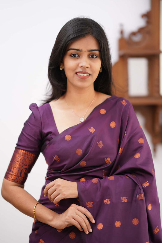 Gratifying Purple Soft Silk Saree With Outstanding Blouse Piece