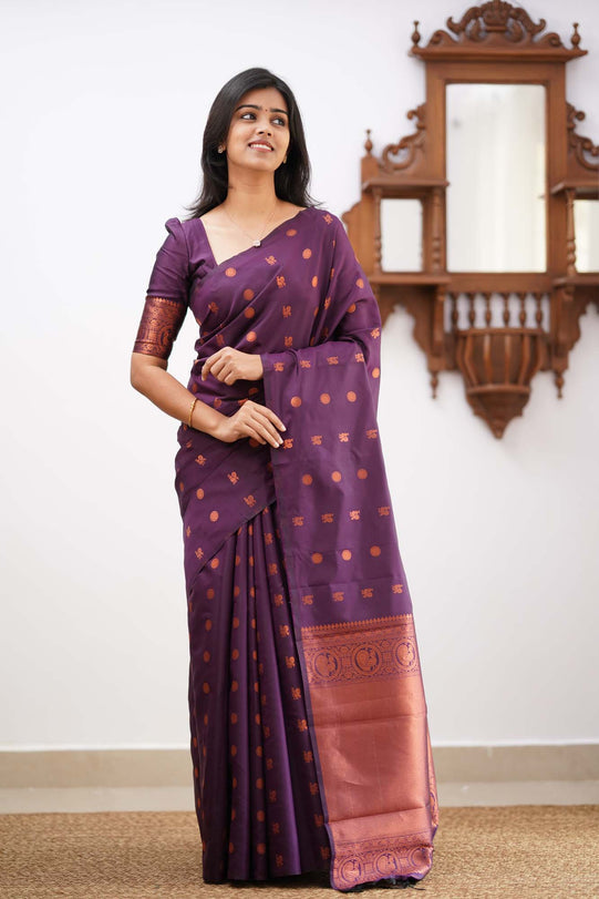 Gratifying Purple Soft Silk Saree With Outstanding Blouse Piece