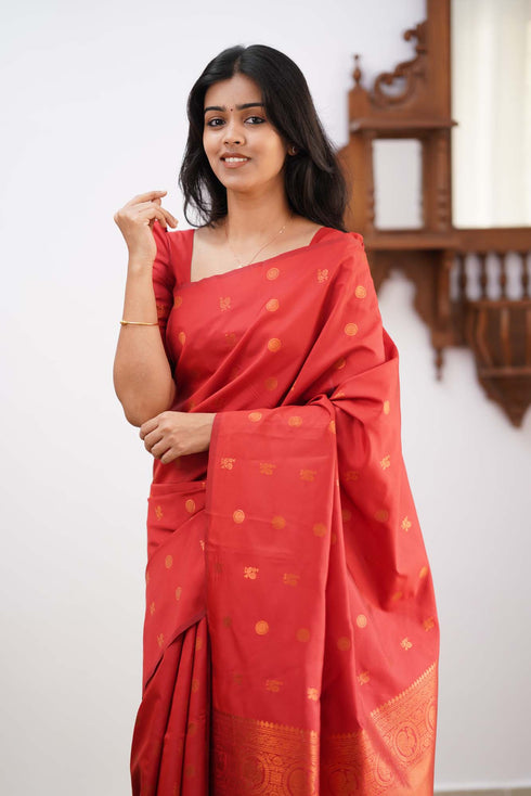 Eye-catching Red Soft Silk Saree With Glowing Blouse Piece