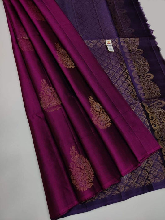 Adorable Purple Soft Silk Saree With Hypnotic Blouse Piece