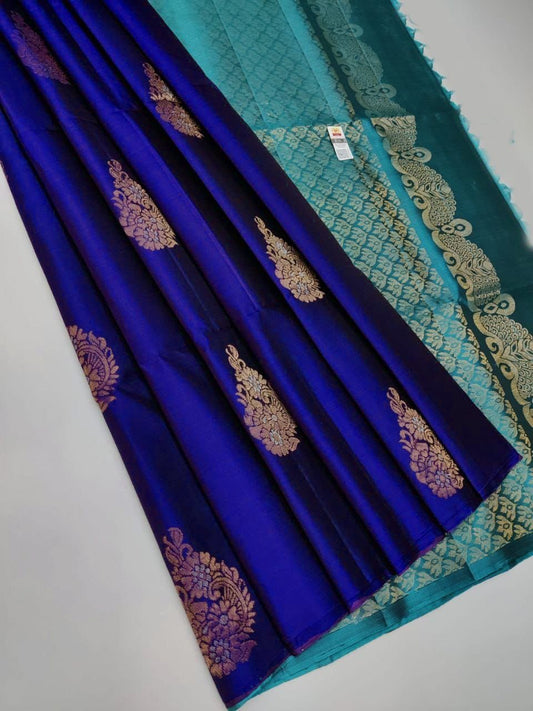 Gratifying Royal Blue Soft Silk Saree With Incredible Blouse Piece