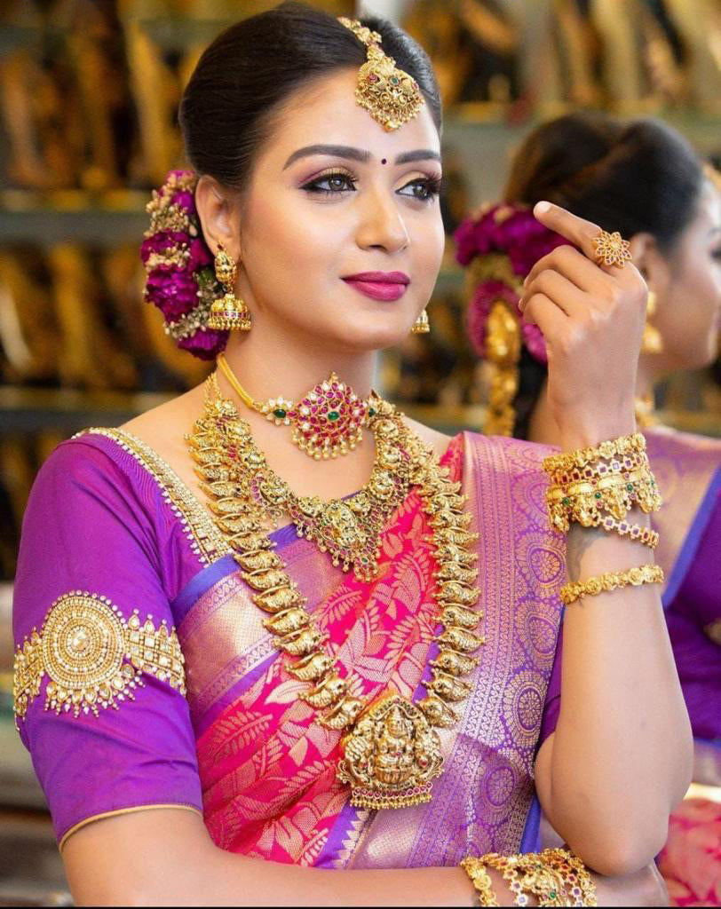 Admirable Dark Pink Soft Silk Saree With Allure Blouse Piece