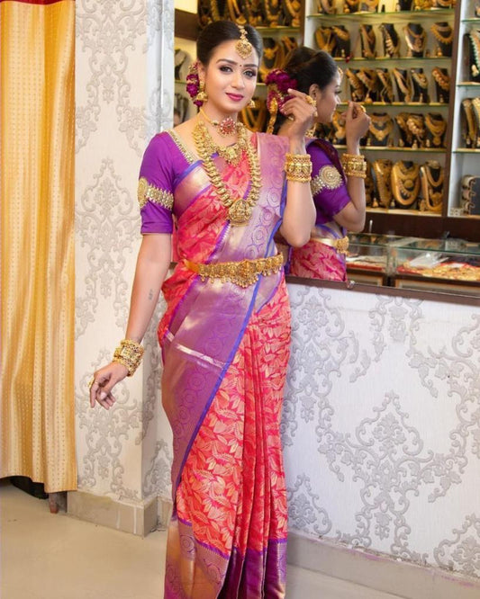 Admirable Dark Pink Soft Silk Saree With Allure Blouse Piece