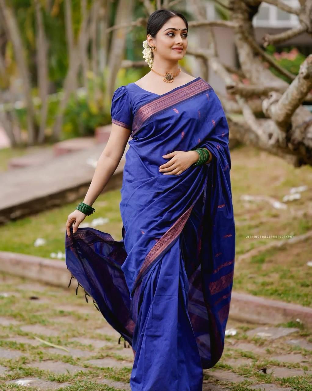 Adorable Royal Blue Soft Silk Saree With Charming Blouse Piece