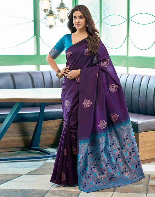 Gratifying Purple Soft Silk Saree With Phenomenal Blouse Piece