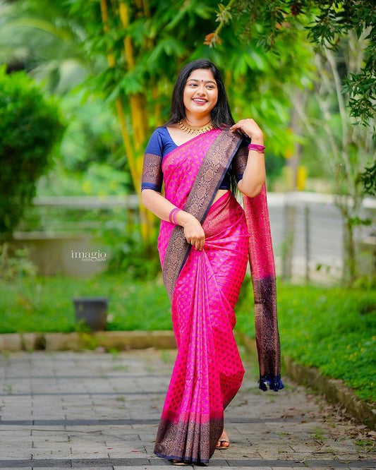 Exuberant Dark Pink Soft Silk Saree With Unequalled Blouse Piece