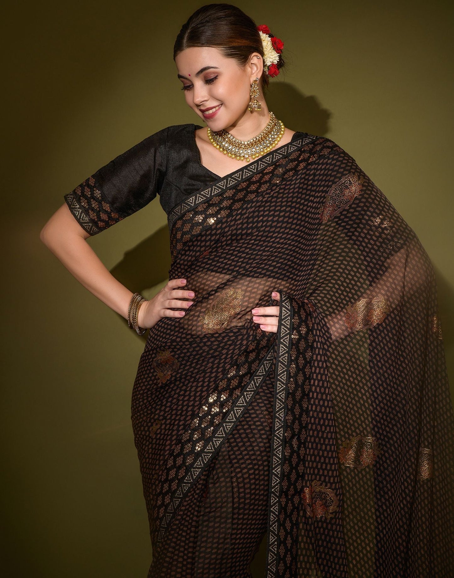 Black Heavy Georgette Printed Saree