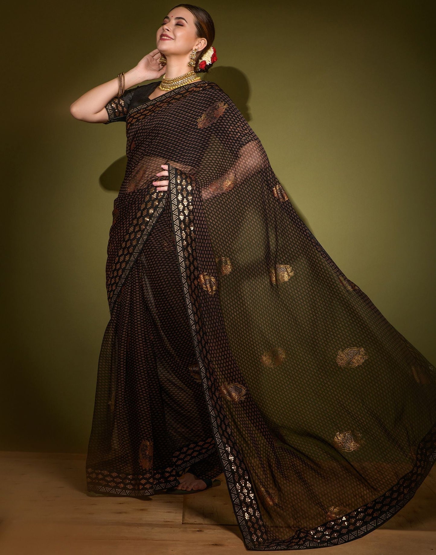 Black Heavy Georgette Printed Saree