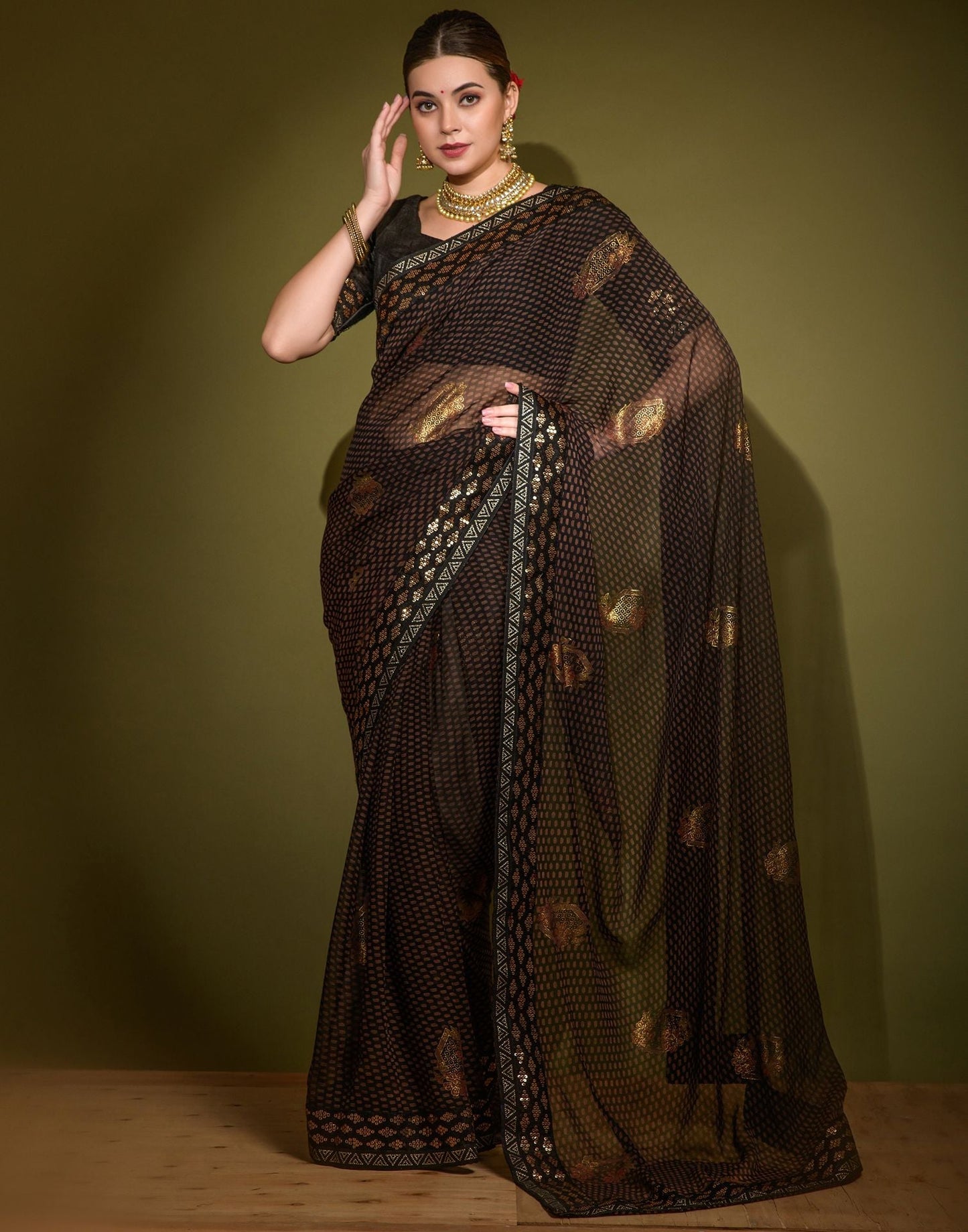 Black Heavy Georgette Printed Saree