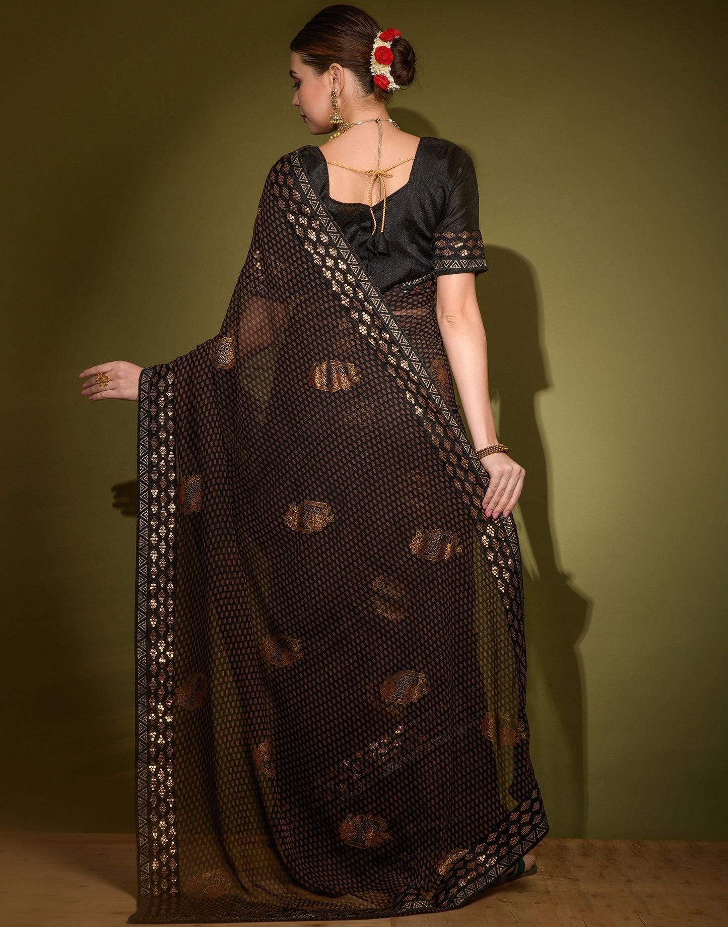 Black Heavy Georgette Printed Saree