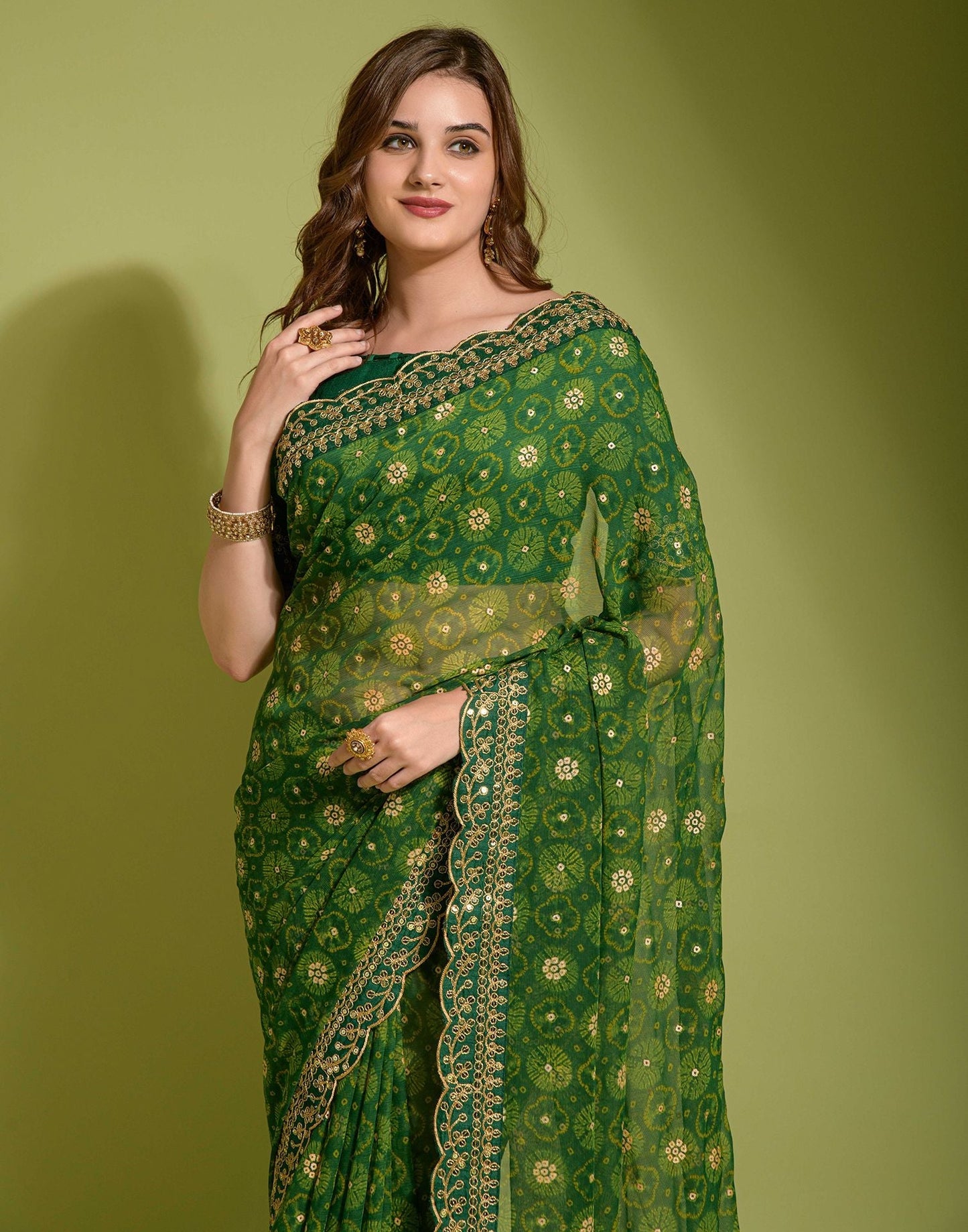 Green Georgette Printed Saree