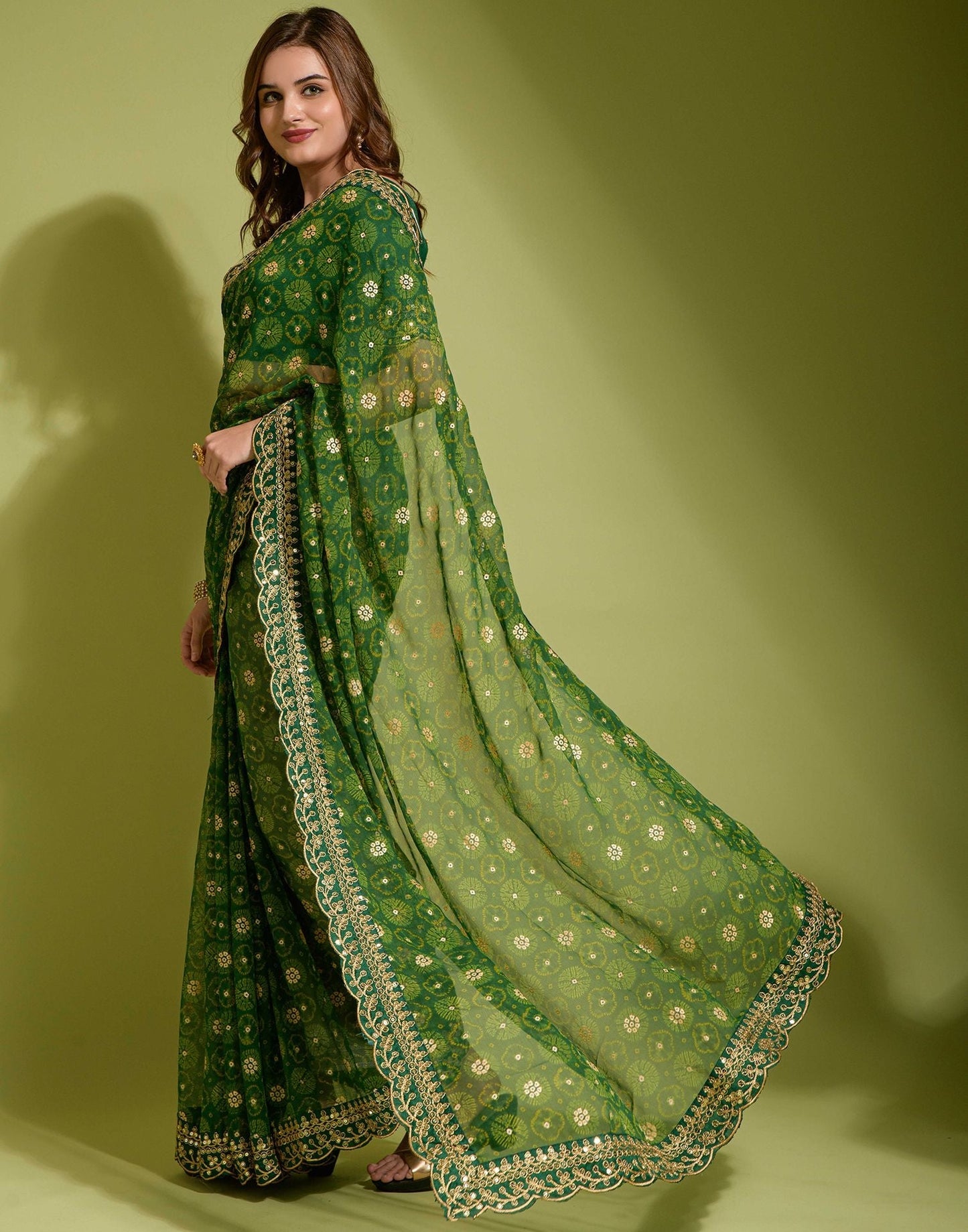 Green Georgette Printed Saree