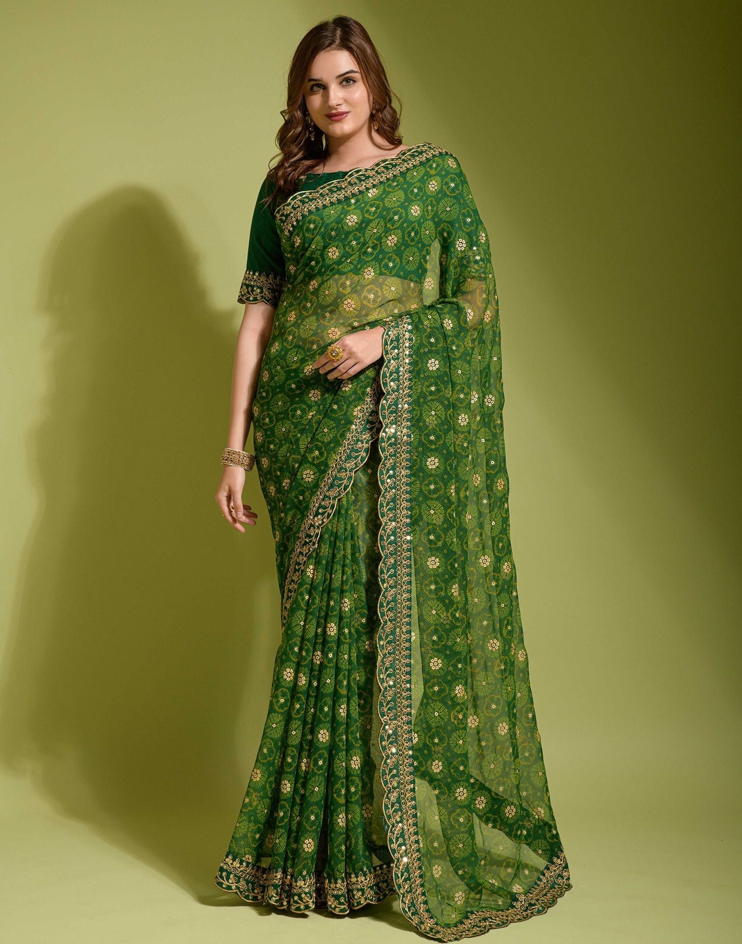 Green Georgette Printed Saree