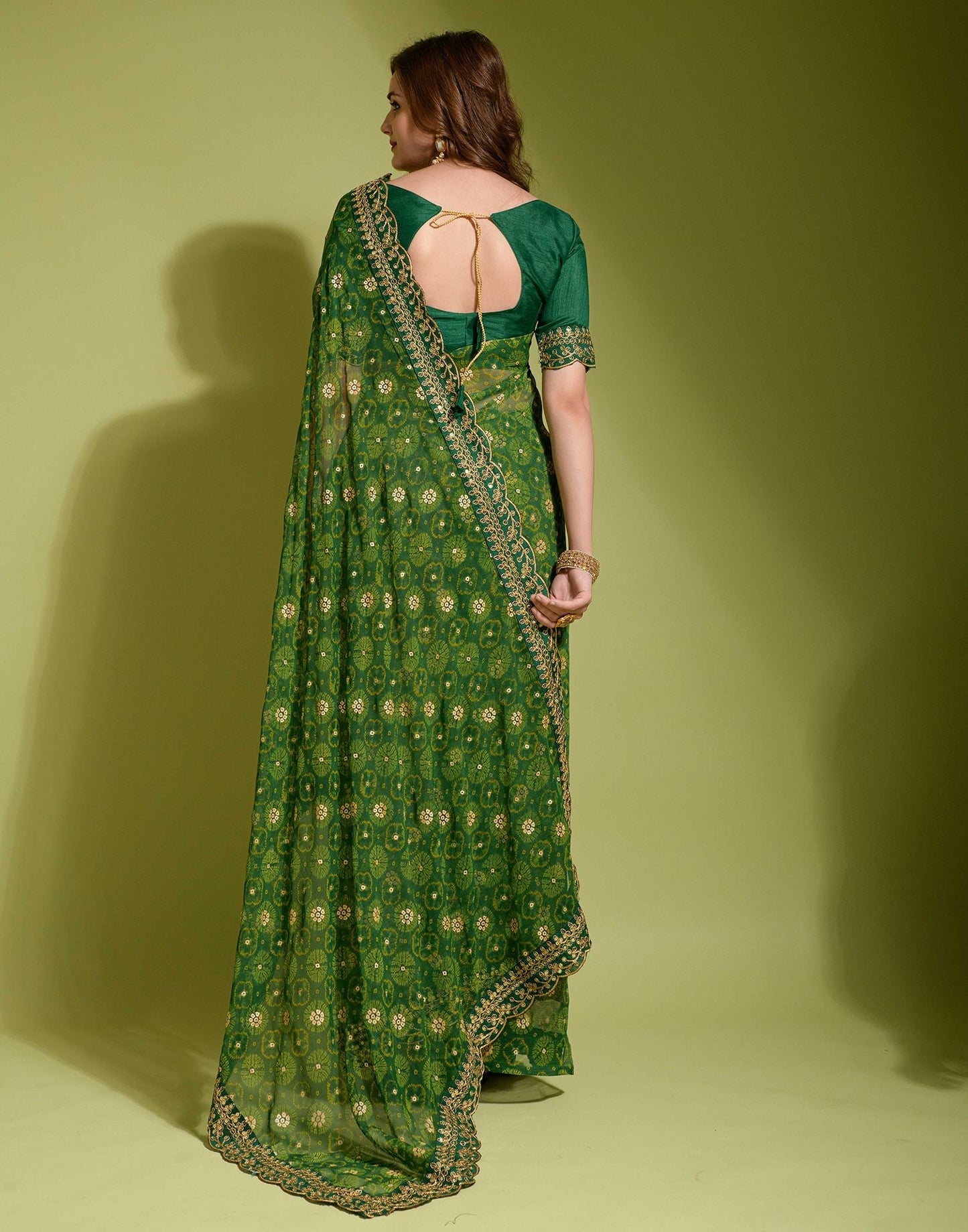 Green Georgette Printed Saree