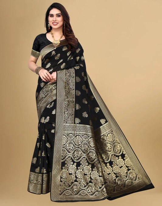 Black Jacquard Banarasi Silk Saree