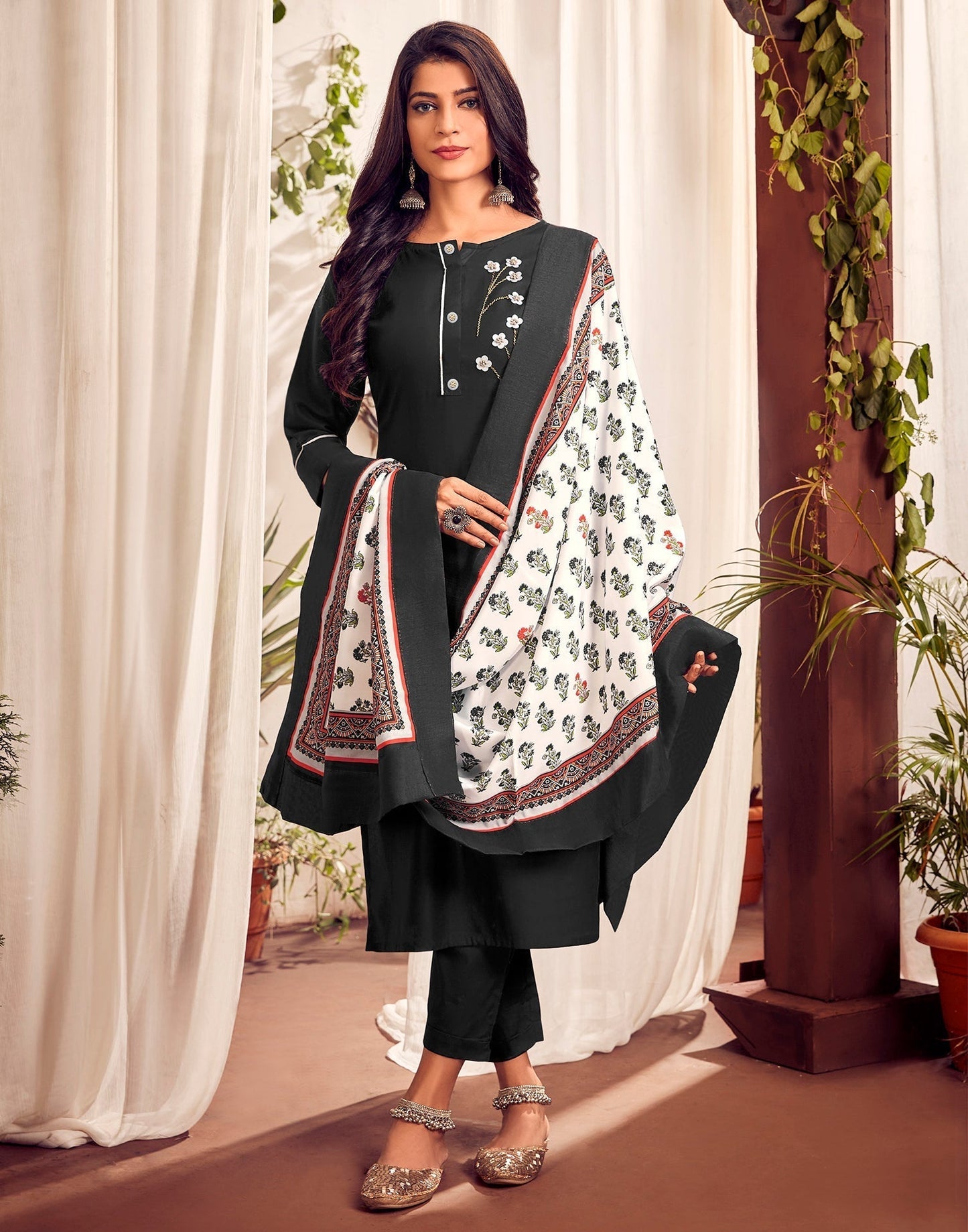 Black Kurti with Pant And Dupatta