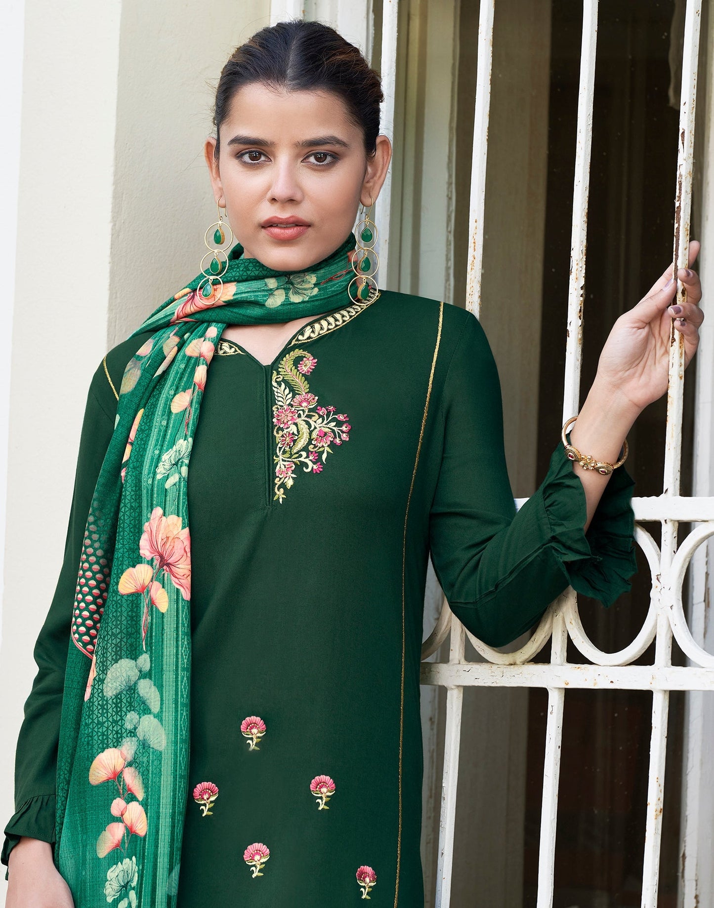 Green Kurti with Pant And Dupatta