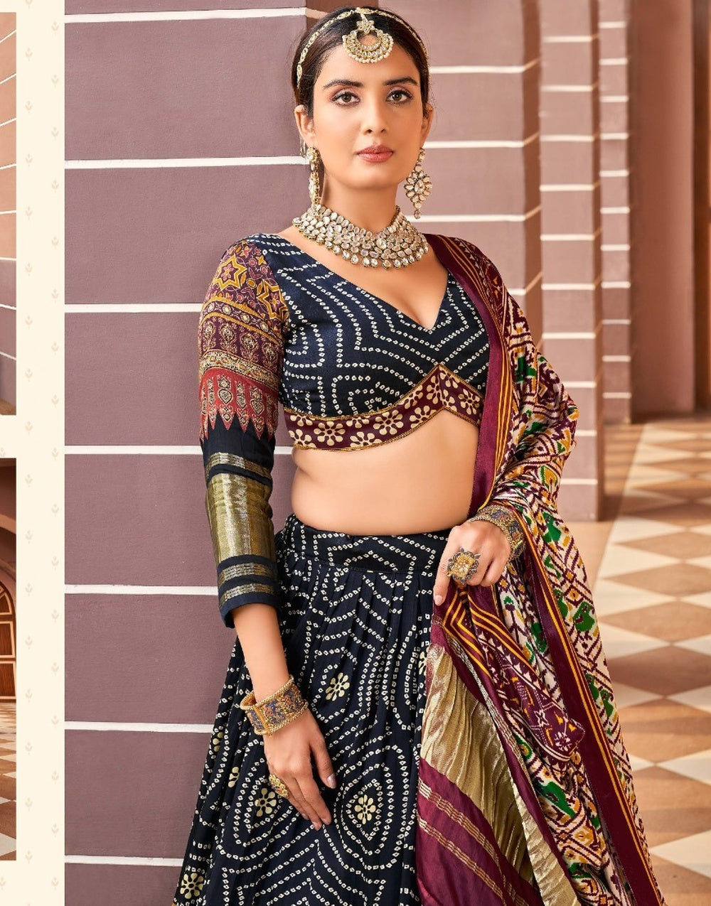 Black Gaji Silk With Digital Print Work Lehenga Choli