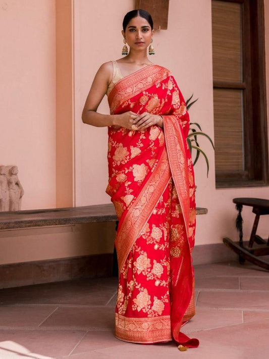 Mesmeric Red Soft Soft Banarasi Silk With Glorious Blouse Piece